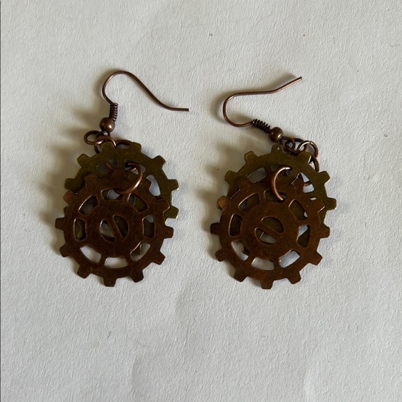 Steampunk Silver and Brown Gear Necklace and Earring Set - Picture 3 of 4
